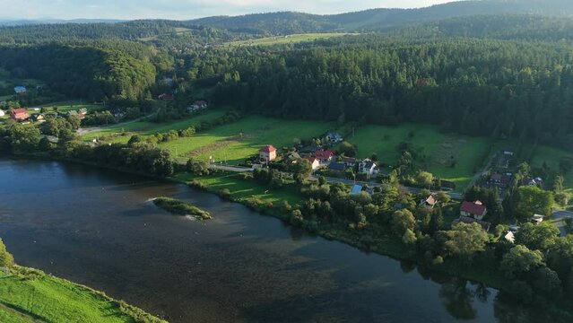Beautiful Landscape River Mountains Lesko Aerial View Poland