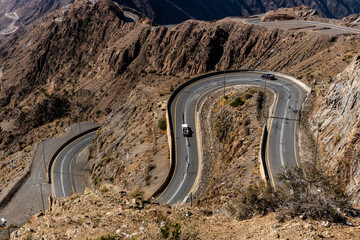 Mountain road 2442 between Abha and Rijal Alma, Saudi Arabia - obrazy, fototapety, plakaty