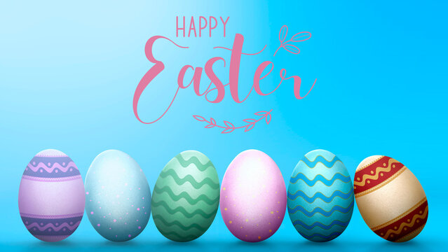 4K Video Happy Easter and easter eggs on a blue background