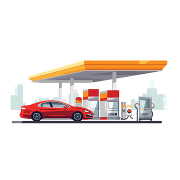 Petrol station with two cars. Flat vector 
