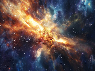 Background with space. Early universe, hot dense energy, cosmic glow. - obrazy, fototapety, plakaty