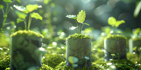 Young Plants Thrive Against Sunny Backdrops , Sunny Backgrounds Boost Young Plant Expansion ,Sunny Backgrounds Propel Young Plant Growth - obrazy, fototapety, plakaty