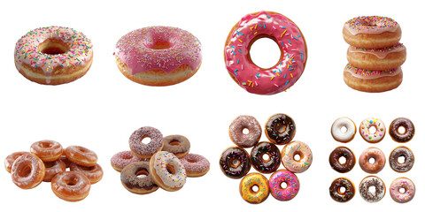 Donut transparent collection in 3d png no background.