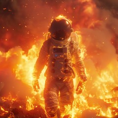 A 3D render of an astronaut in hell minimalist style