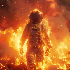 A 3D render of an astronaut in hell minimalist style