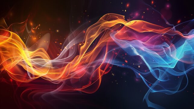 A colorful abstract background with a bright blue, red and yellow flame, AI