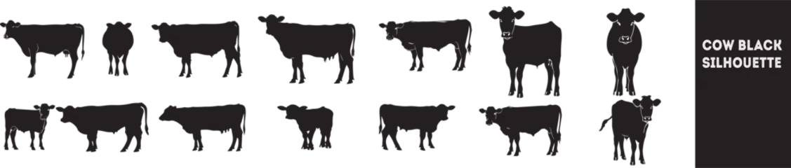 Fotobehang Set of Cow black silhouette isolated on white background stock illustration © sacura