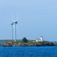 Windmills over Fjord, HAUGESUND, North Sea in Rogaland County, Åkrafjord, Norway