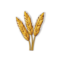 Realistic paper sticker Ears of wheat. Isolated 