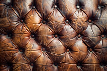 Fototapeta premium Luxurious Vintage Brown Leather Chesterfield Texture Close-Up Background for Designers