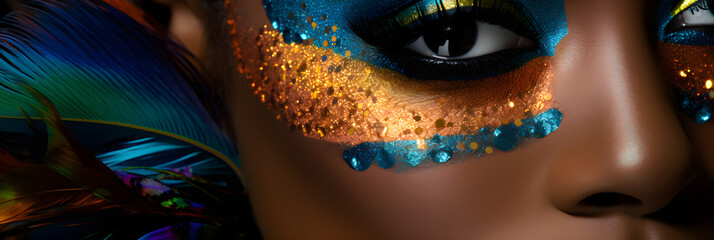 Captivating Portrait of a Woman Wearing a Dramatic, Colorful, and artistic Makeup Look