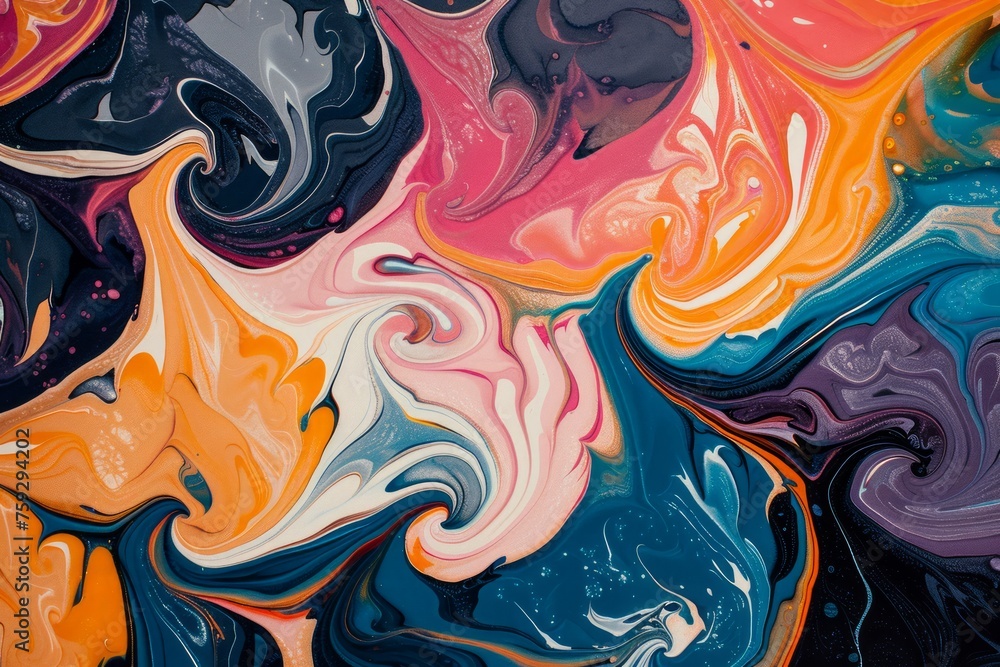 Poster vibrant and colorful abstract acrylic paint swirls background with artistic fluid patterns