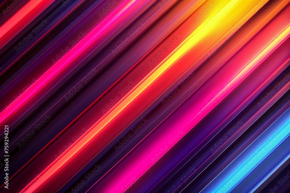 Poster vibrant neon light rays on dark background - abstract colorful lines for modern design concepts