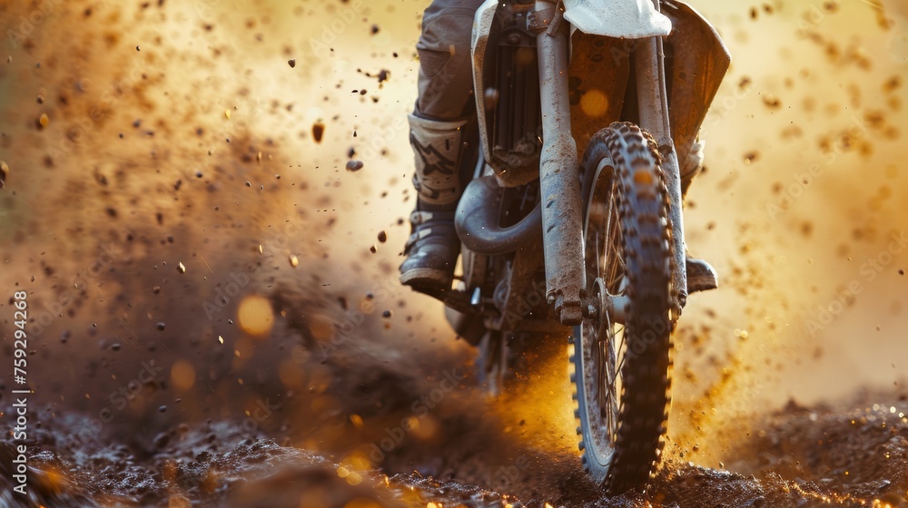 Canvas Prints A person riding a dirt bike through mud and dust, AI