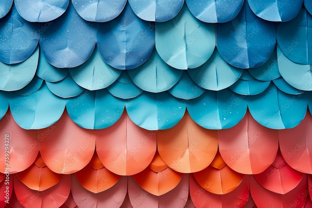 Aufkleber abstract colorful scale pattern background - textured gradient blue and red fish scale design