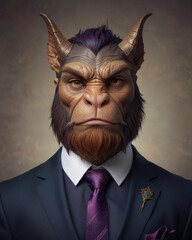 Elegant Dwarf Mythical Creature Headshot in Suit and Tie Gen AI