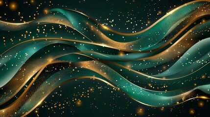 Obraz premium A green and gold background with wavy lines, AI