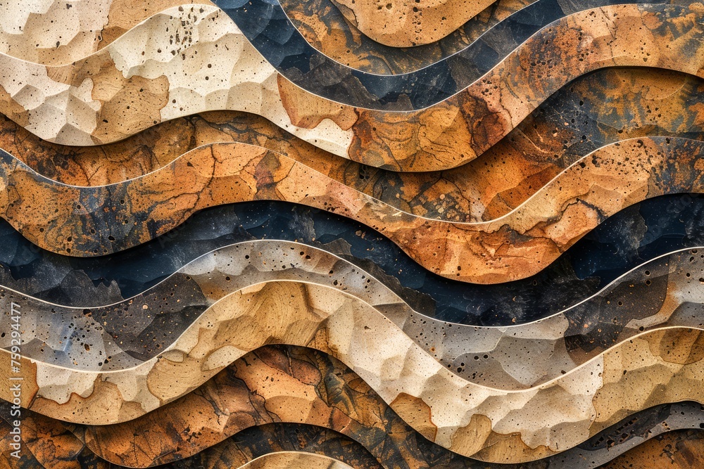 Aufkleber abstract wavy patterned background texture in earth tones with stone and sand elements for graphic d