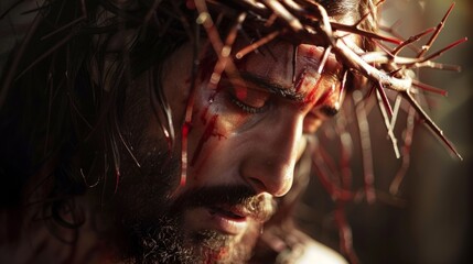 Jesus Christ with a crown of thorns generative ai - obrazy, fototapety, plakaty