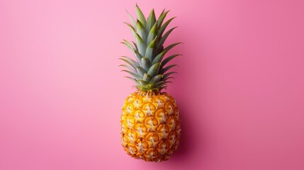 A pineapple on a pink background with the top cut off, AI