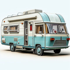2D cartoon style illustration of a camper vehicle with a white background. This vehicle is used for long distance travel and the driver will live in it.