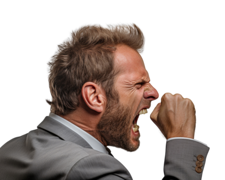 Business man serious emotions in transparent background