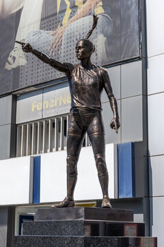 ISTANBUL, TURKEY - MARCH 10, 2023: Legend Fenerbahce volleyball player Eda Erdem Dundar statue on the Fenerbahce Sukru Saracoglu Stadium entry. 