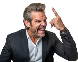 Business man serious emotions in transparent background