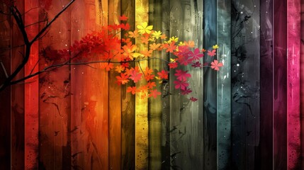 A colorful background with a tree and flowers on it, AI