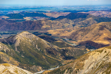 panorama of southern alps in torlesse tussocklands national park as seen from the top of castle...
