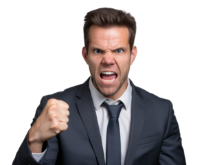 Business man serious emotions in transparent background