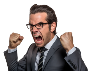 Business man serious emotions in transparent background