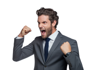Business man serious emotions in transparent background