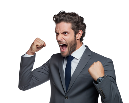 Business man serious emotions in transparent background