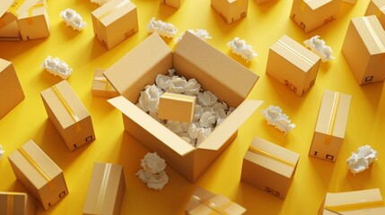 Open cardboard box with soft filling, online shopping concept generative ai