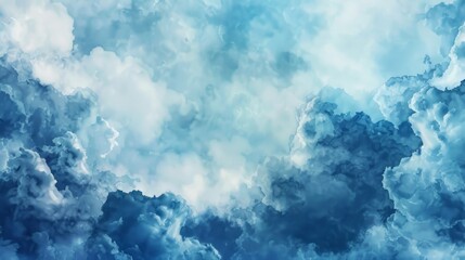 Fluffy, spreading clouds on a blue background. generative ai