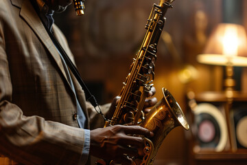 Saxophonist Engaging in a Soulful Jazz Performance