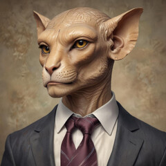 Sophisticated Portrait of Sphinx in Suit and Tie with Mystical Aura Gen AI