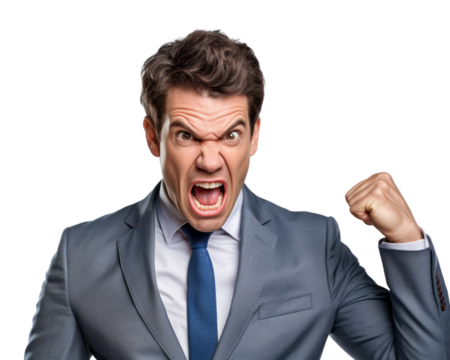 Business man serious emotions in transparent background