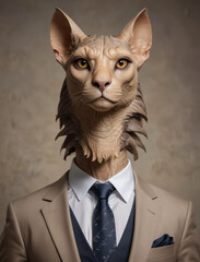 Sophisticated Sphinx in Business Attire with Mythical Props Gen AI