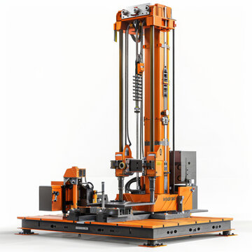 Orange deep foundation drilling rig isolated on a white background, used in construction and engineering.