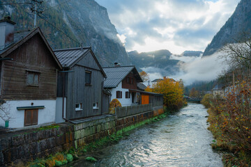 Moody village in Alps in Europe