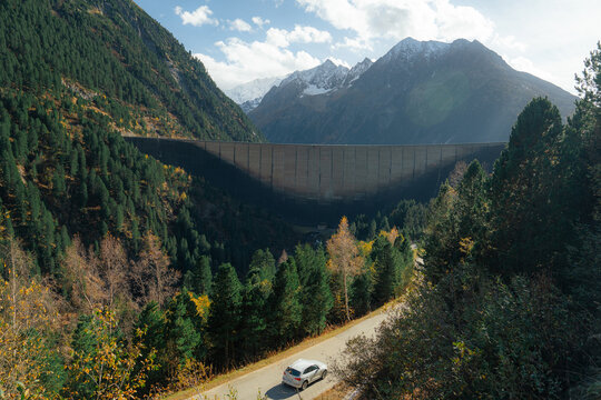 Car on the road in European Alps 