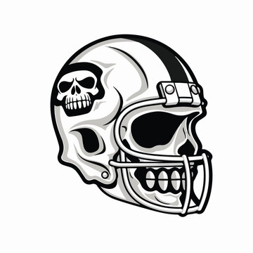 Skull In Football Helmet Monochrome Logo flat vector