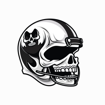 Skull In Football Helmet Monochrome Logo flat vector