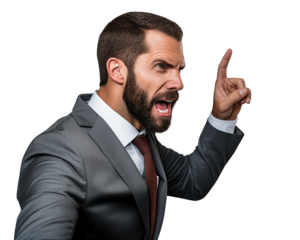 Business man serious emotions in transparent background