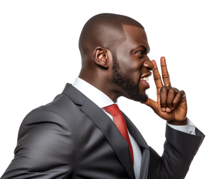 Business man serious emotions in transparent background