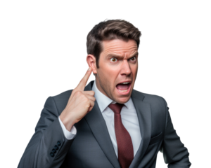 Business man serious emotions in transparent background