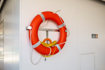 Life buoy on a ship