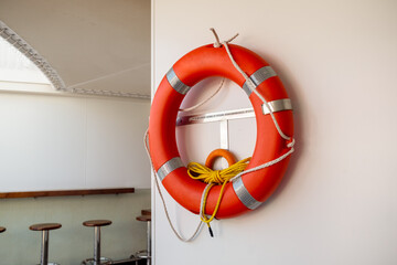 Life buoy on a ship